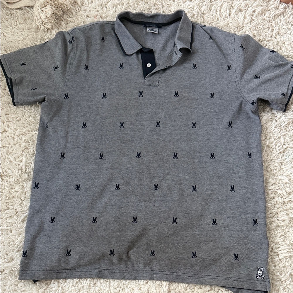 Psycho Bunny Gray Polo with Navy Embroidery